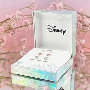 Disney Earrings Lilo & Stitch Ohana Heart 3 Pairs Two Tone CZ Fine Silver Plated